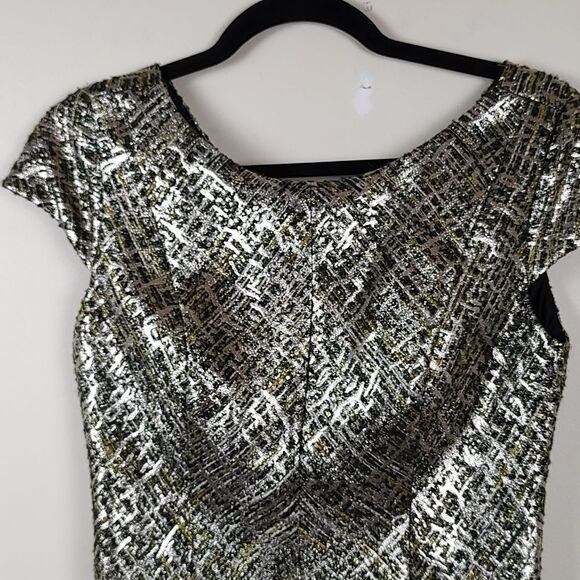 Shoshanna Classically Elegant Metallic Cap Sleeve Bethany Dress Size 8 - Picture 6 of 12